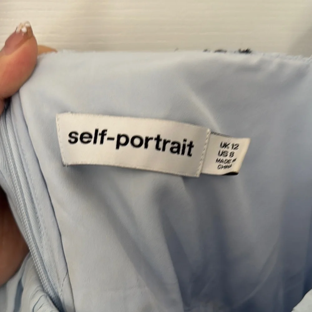 Self-Portrait Blue Puff Sleeve MIDI Dress - Picture 4 of 6